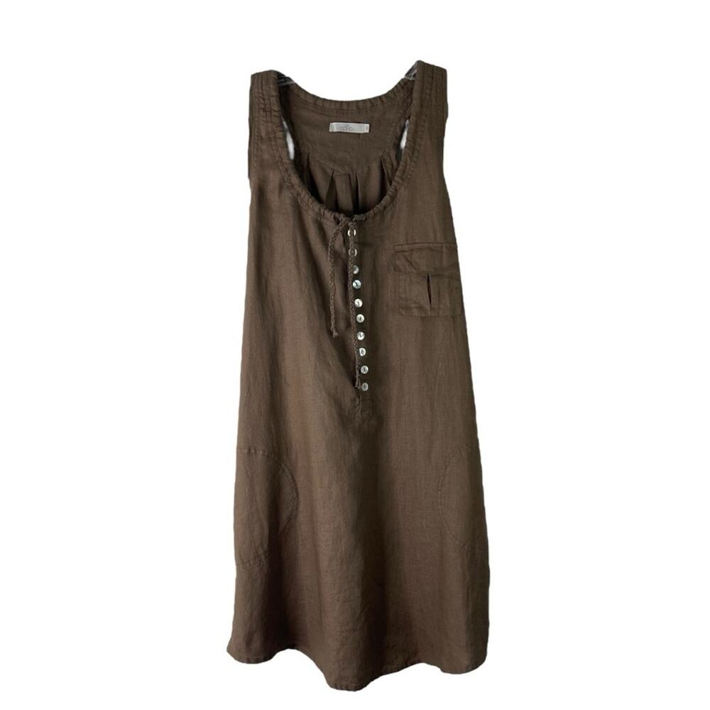 Aaiko brown linen coastal lagenlook boho cottagecore shift sundress small
